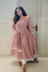 Mauve pink polka georgette anarkali kurta set