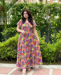 Vibrant Multicolour Georgette Maxi Dress