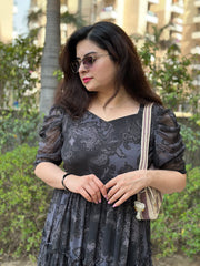 Grey Floral Chiffon Midi For Women|Elegant Summer Dress