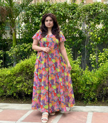 Vibrant Multicolour Georgette Maxi Dress