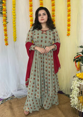 Hand embroidered printed Georgette kurta set