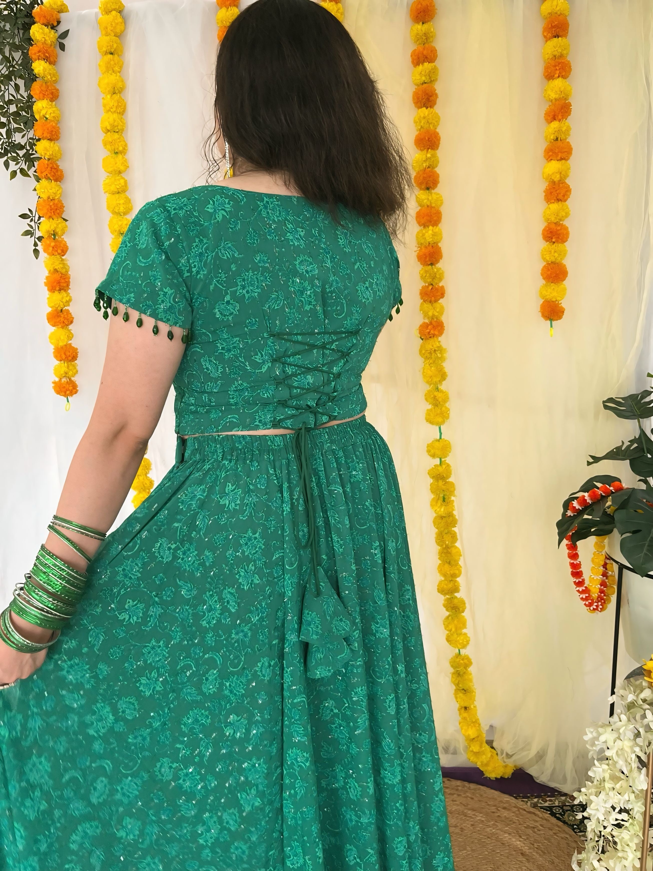 Party wear Peacock Green corset Skirt set