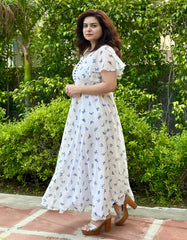 White georgette butterfly maxi dress