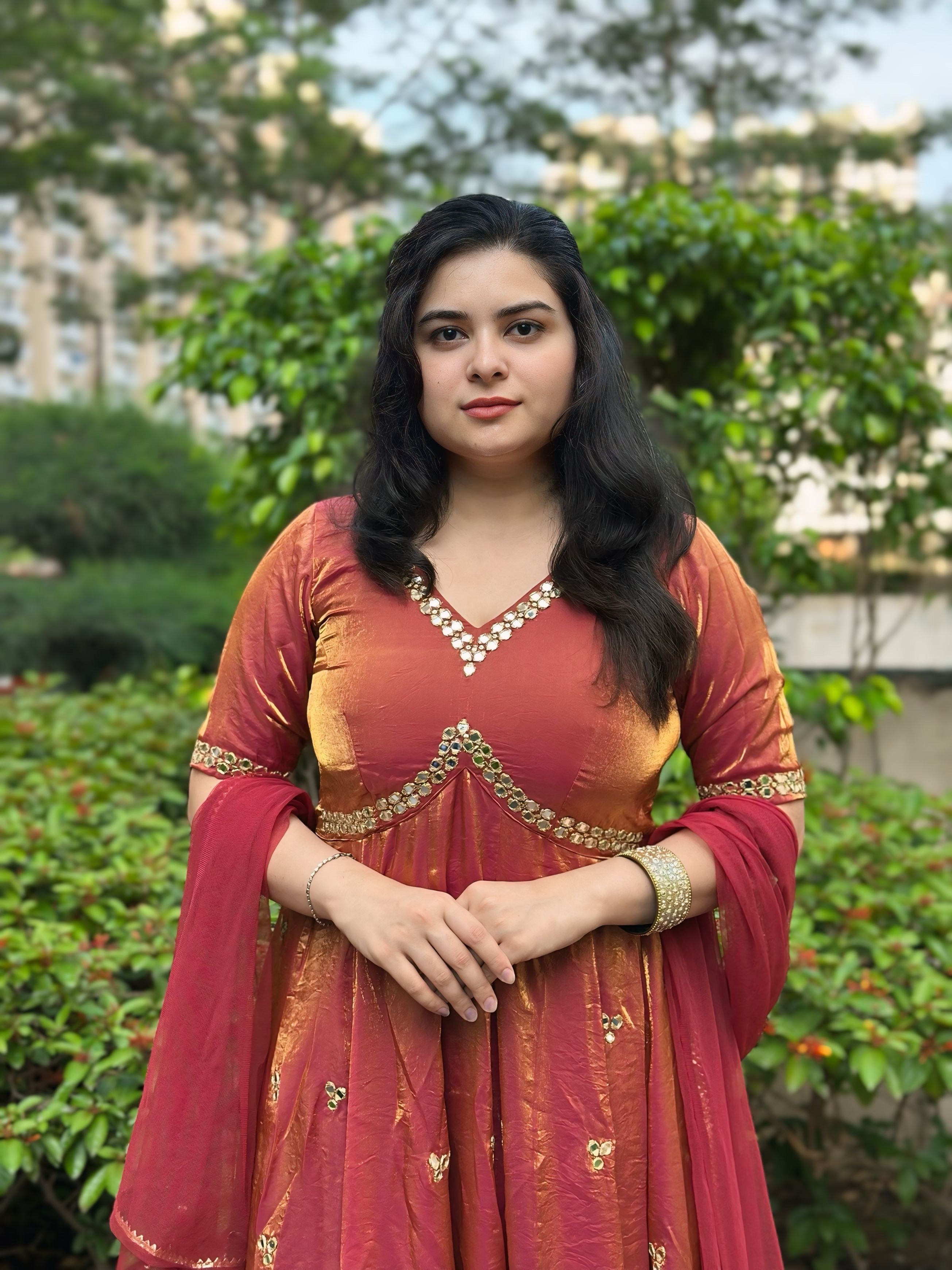 Bronze Silk Hand Embroidered Anarkali-Wedding &Festive wear