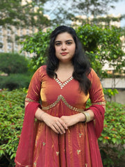 Bronze Silk Hand Embroidered Anarkali-Wedding &Festive wear