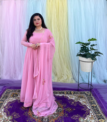 Partywear hand embroidered pink anarkali