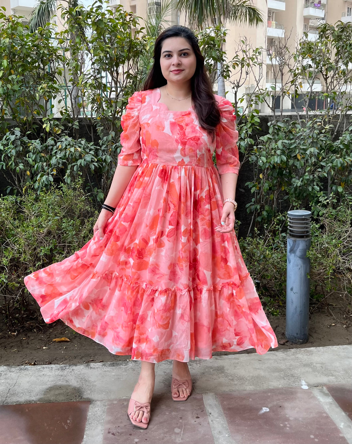 Printed chiffon summer frock for women