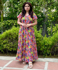 Vibrant Multicolour Georgette Maxi Dress