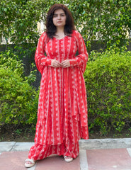 Red lurex front slit anarkali kurta set