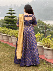 Blue brocade silk party wear Anarkali