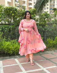 Peach Floral Chiffon Festive Wear Anarkali Set| kasumi