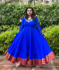 Royal blue real mirror embroidered anarkali