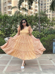 Yellow Georgette Summer Dress For Women with Flattering Sleeves