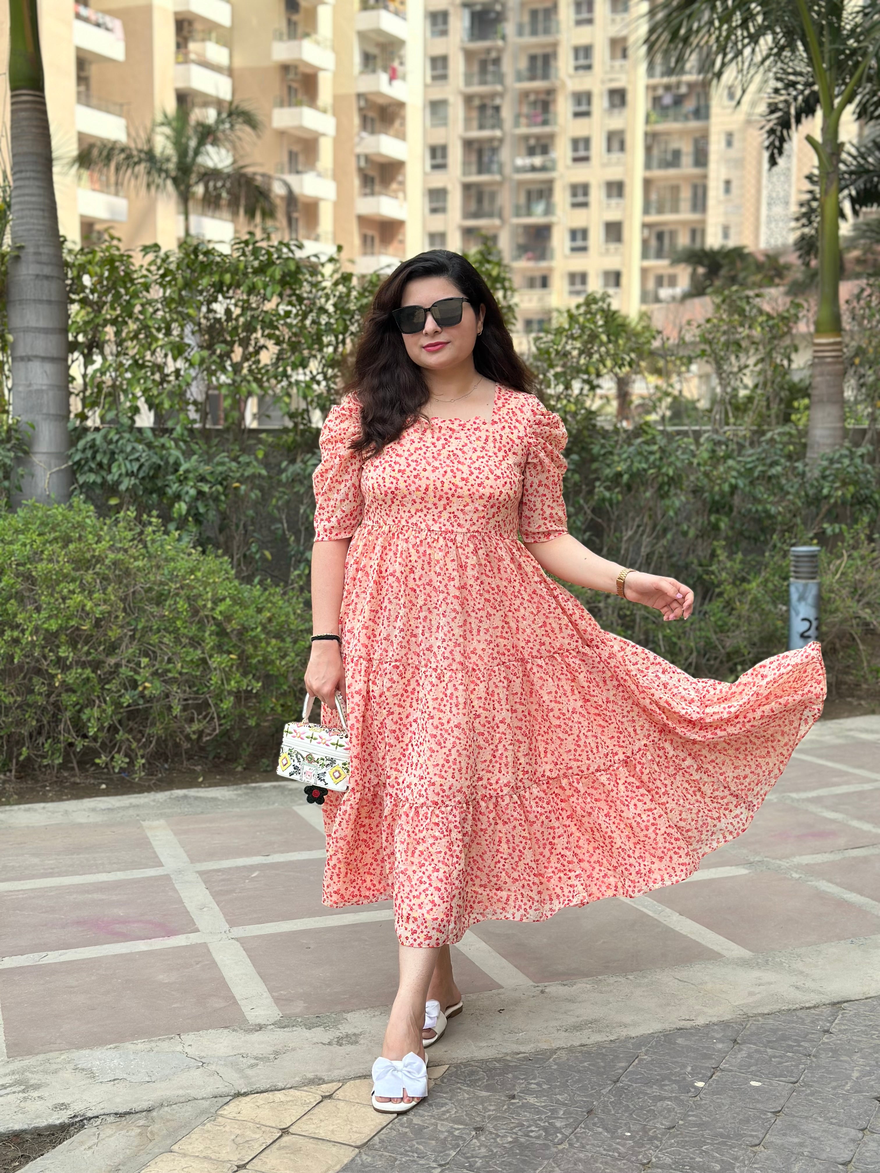 Stylish Pink Dress For Women| Georgette 3 Layer Summer Dress kasumi.in Stylish Pink Dress For Women| Georgette 3 Layer Summer Dress kasumi.in