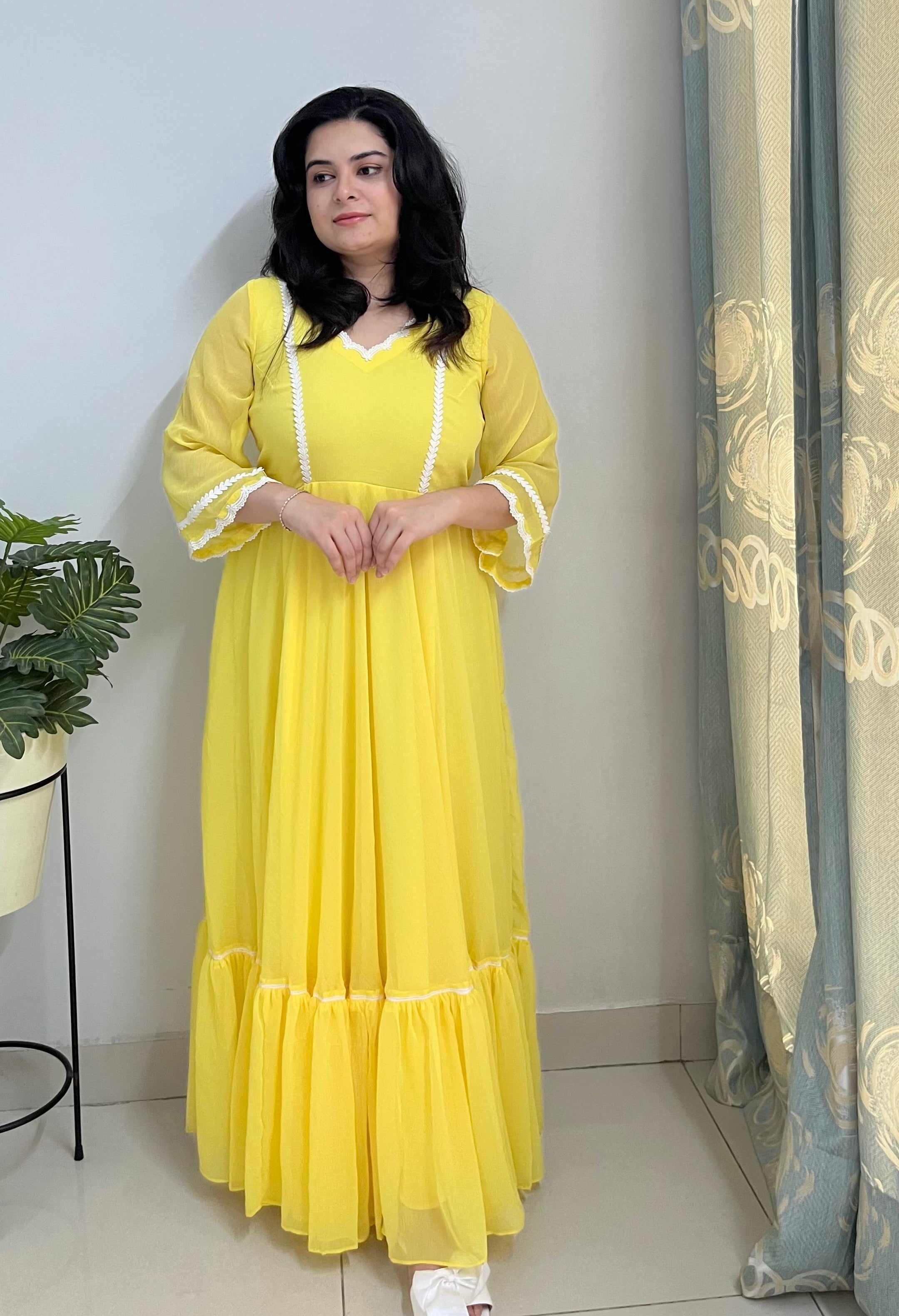 Yellow chiffon maxi dress