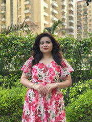 Floral Pink Chiffon Maxi Dress
