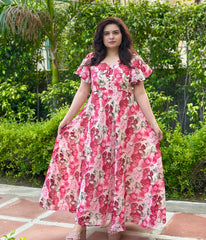 Floral Pink Chiffon Maxi Dress