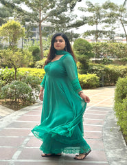 Green chiffon double layer anarkali