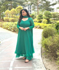 Green chiffon double layer anarkali