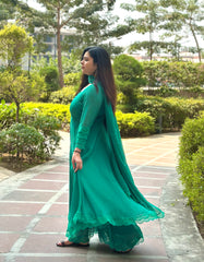 Green chiffon double layer anarkali