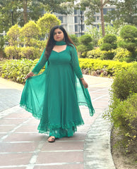 Green chiffon double layer anarkali