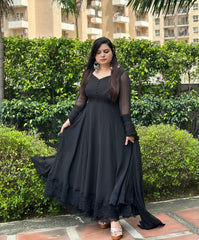 Black chiffon anarkali with lace detailing