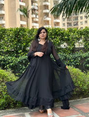 Black chiffon anarkali with lace detailing