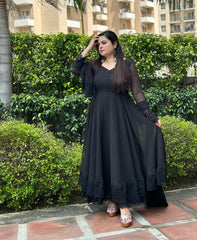 Black chiffon anarkali with lace detailing