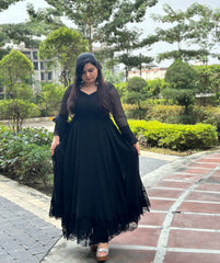 Black chiffon anarkali with lace detailing