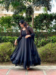 Black chiffon anarkali with lace detailing