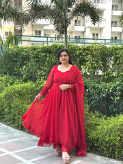 Red chiffon double layer Anarkali