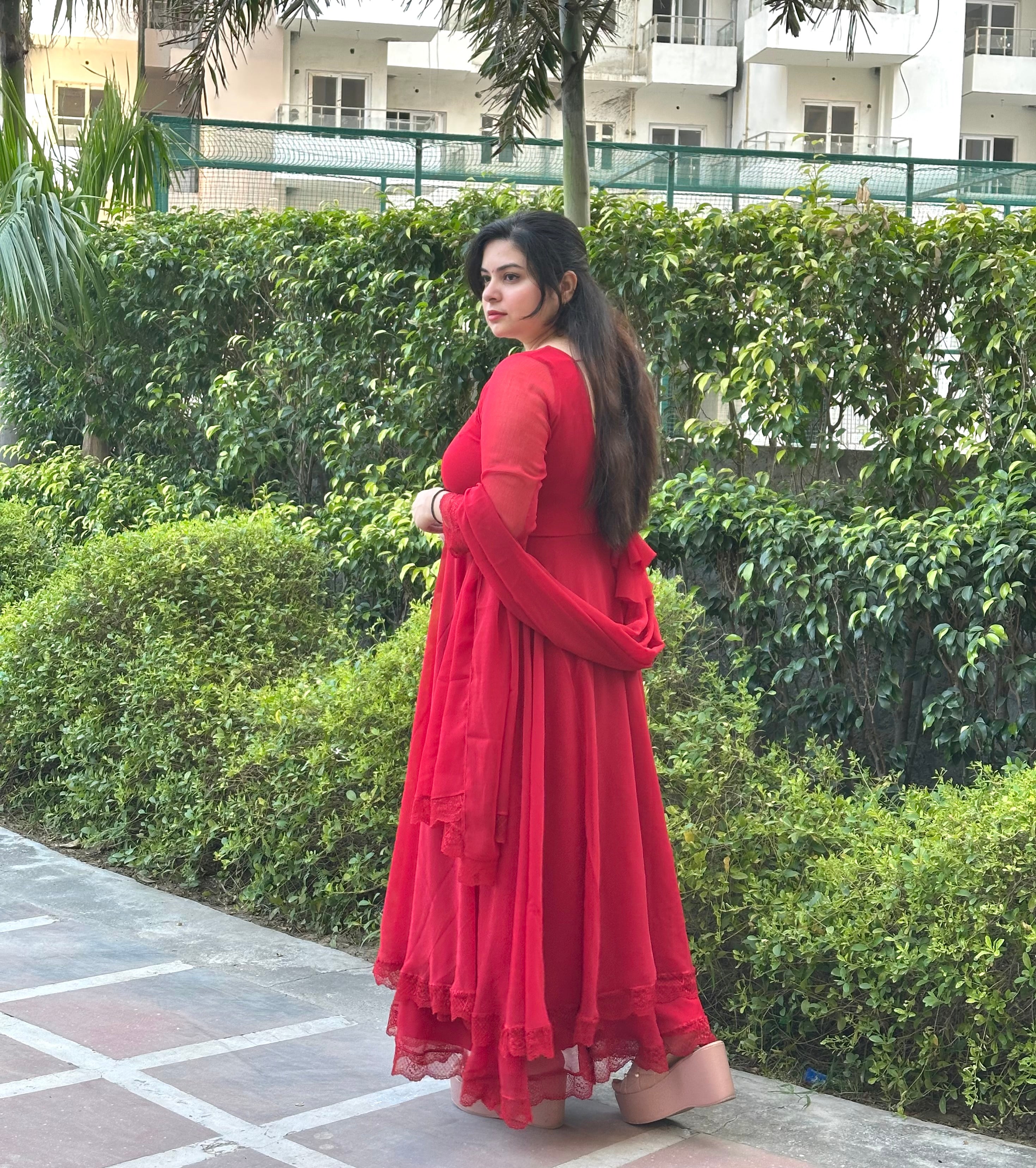 Red chiffon double layer Anarkali kasumi.in Red chiffon double layer Anarkali kasumi.in