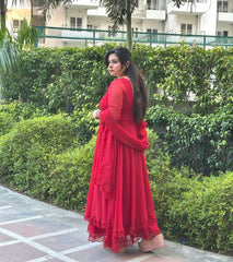 Red chiffon double layer Anarkali