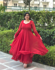 Red chiffon double layer Anarkali