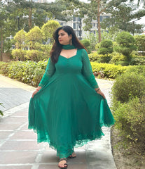 Green chiffon double layer anarkali