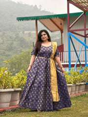 Blue brocade silk party wear Anarkali