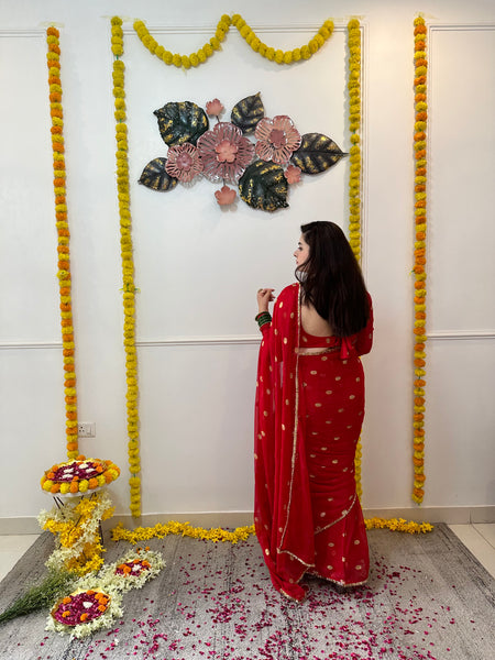 Red foil printed saree