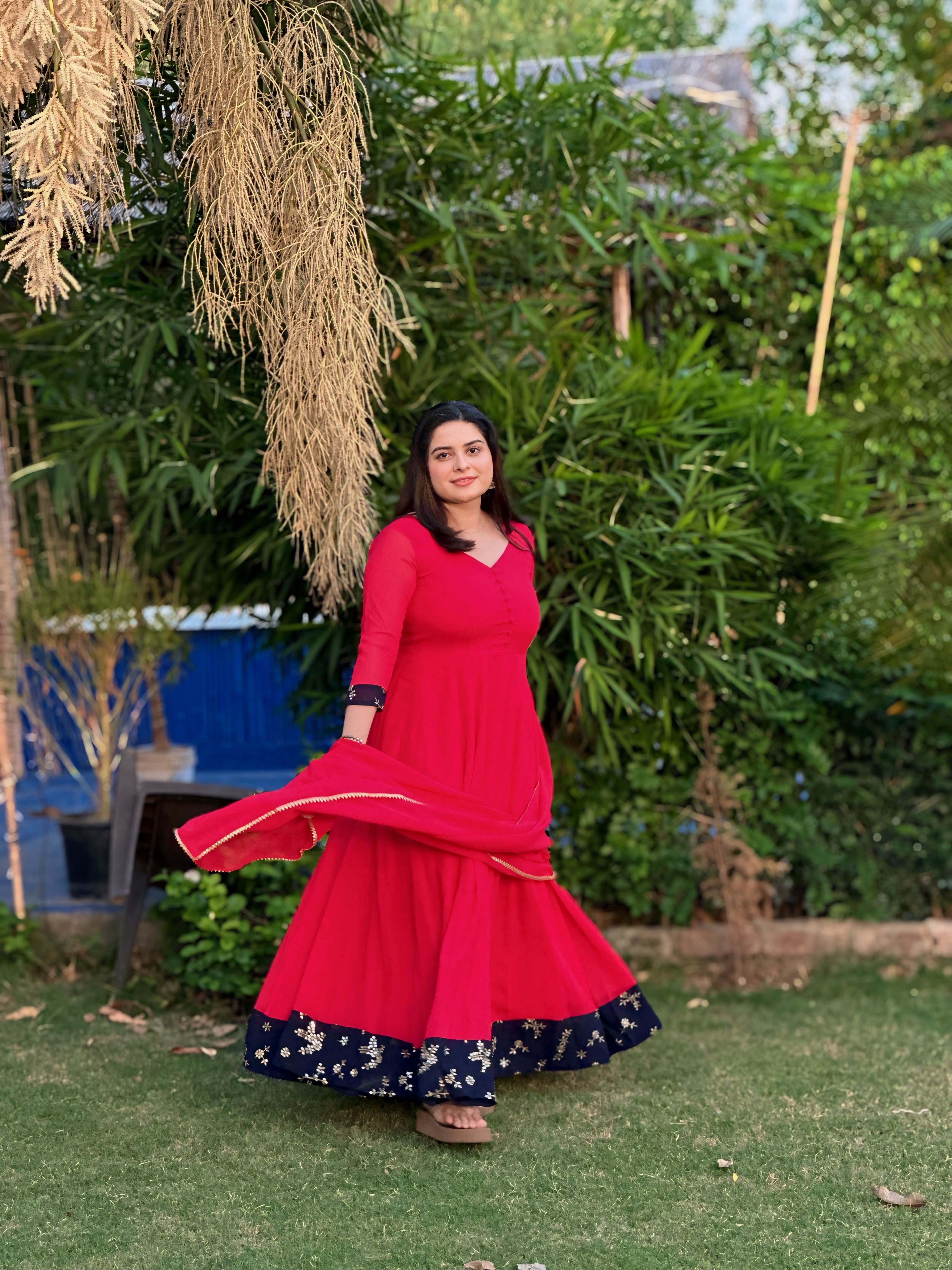 Embroidered carrot red anarkali
