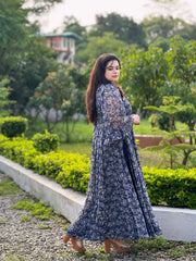 Printed side slit anarkali set