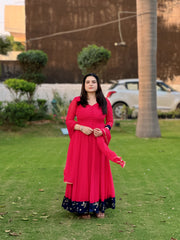 Embroidered carrot red anarkali