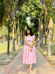 Hand embroidered baby pink midi