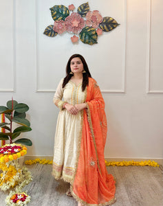 Foil printed cream anarkali set