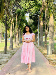 Hand embroidered baby pink midi