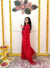 Red foil printed saree - kasumi.in