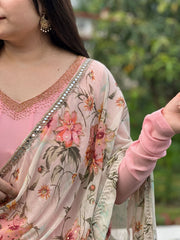 Rose pink hand embroidered anarkali set