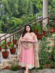 Rose pink hand embroidered anarkali set