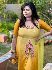 Hand embroidered yellow shaded kurta set