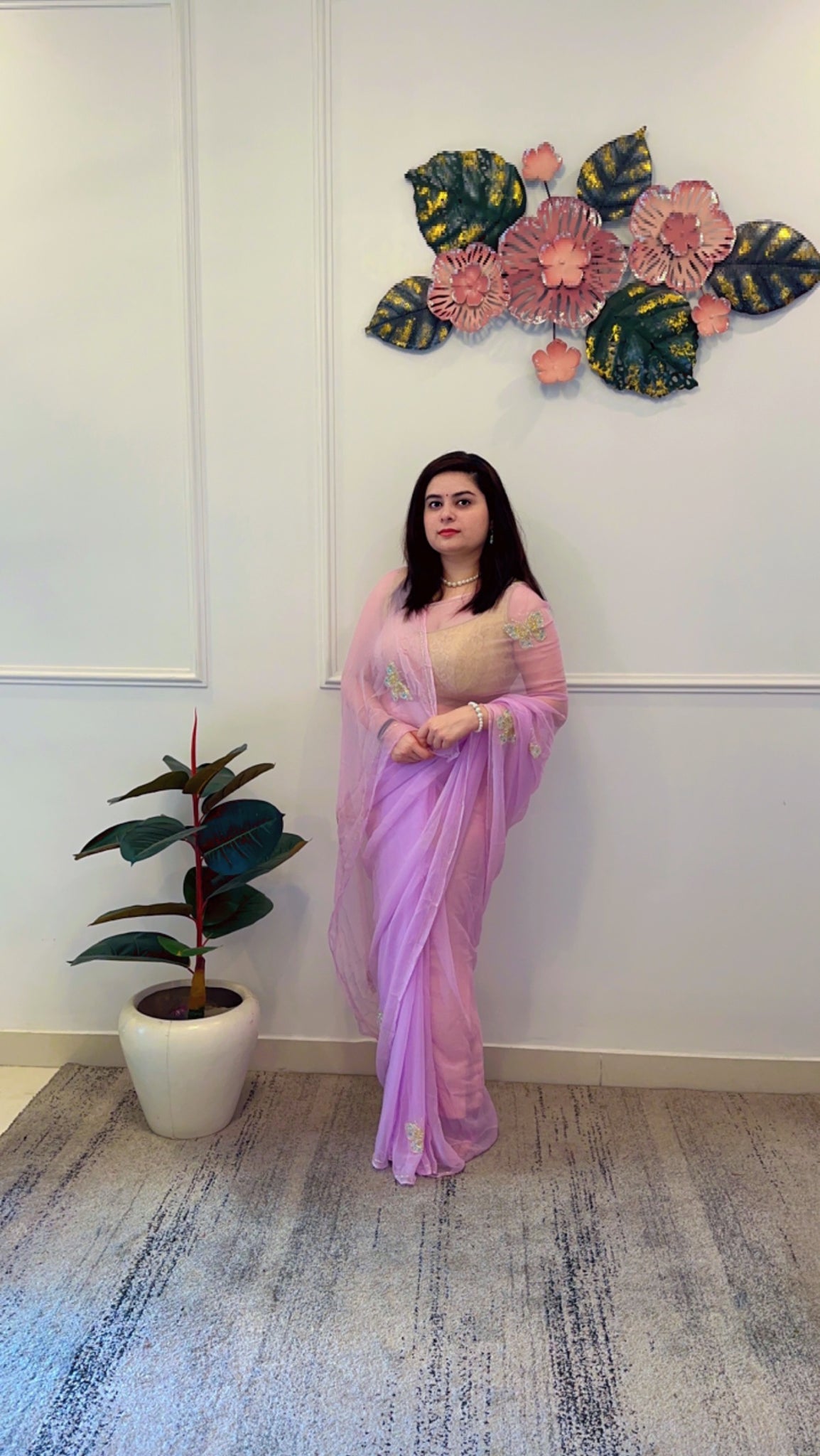 Butterfly lilac pure chiffon saree