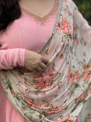 Rose pink hand embroidered anarkali set