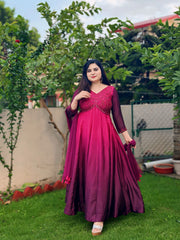 Hand embroidered grape wine shaded anarkali